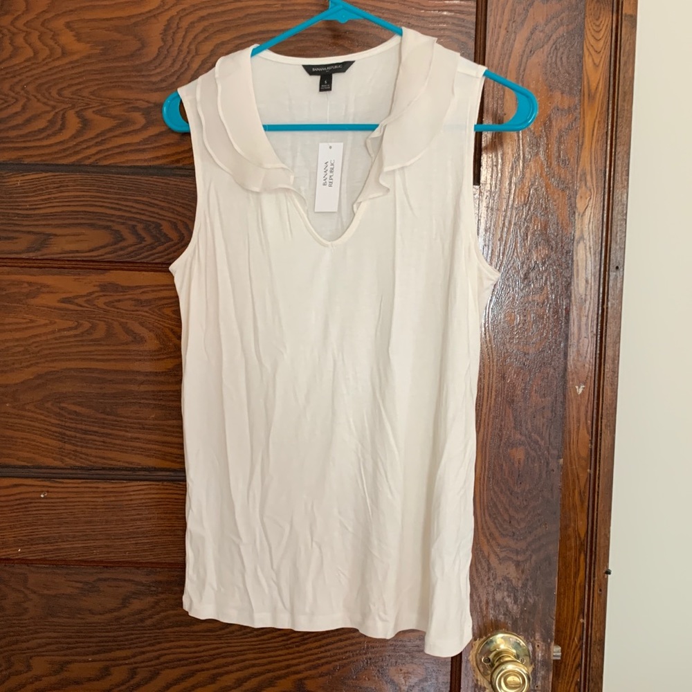 Cream Blouse Ruffle Collar V-Neck